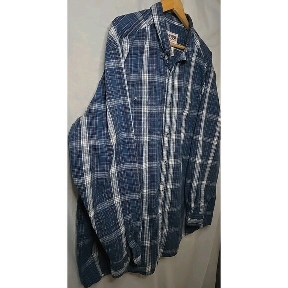 Wrangler Rugged Wear Wrinkle Resist Long Sleeve Button Shirt, Sz 2XT, Plaid Blue - Picture 4 of 8